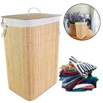 Cesto de Roupas de Bambu 72L com Alças Dobrável, Ecológico e Resistente