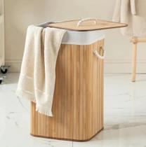 Cesto de Roupas de Bambu Retangular Com Tampa e Alças - Clink