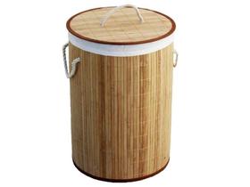 Cesto De Roupas Decorativo Redondo Bambu Natural Resistente Grande Desmontável Forro De Algodão