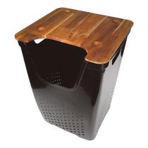 Cesto de roupas empilhavel com tampa teca 43,8 litros preto ref 552.002.m03