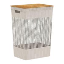 Cesto de Roupas Grid 49L Bege Tampa em Bambu OU Cesto de Roupas Grid 49L Bege Tampa em Bambu OU