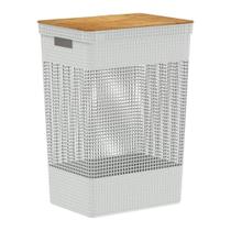 Cesto de Roupas Grid 49L Branco Oceano Tampa em Bambu OU Cesto de Roupas Grid 49L Branco Oceano Tampa em Bambu OU