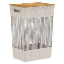 Cesto de Roupas Grid 49L Tampa Bambu CG455 - Ou