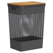 Cesto de Roupas Grid 49L Tampa Bambu CG455 - Ou