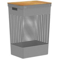 Cesto de Roupas Grid 49L Tampa Bambu CG455 - Ou