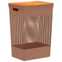 Cesto de Roupas Grid 49L Tampa Bambu Marrom Amendoa CG455MRAF - Ou