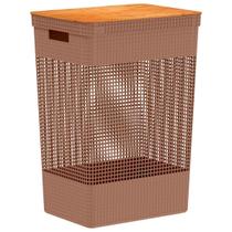 Cesto de Roupas Grid 49L Tampa Bambu Marrom Amendoa CG455MRAF - Ou