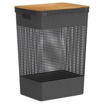 Cesto de Roupas Grid 49L Tampa Bambu Preto CG455PTF - Ou