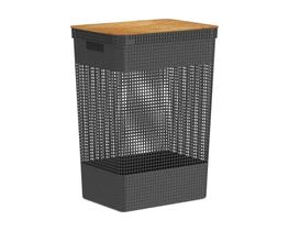Cesto de Roupas Grid c/ Tampa de Bambu 49 L Preto Ou
