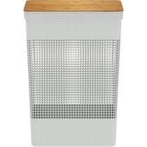 Cesto De Roupas Grid Com Tampa De Bambu 49 Litros - Branco OU