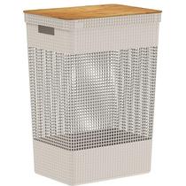 Cesto de Roupas Grid com Tampa de Bambu 49L Bege CG455BGF - Ou