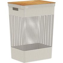 Cesto De Roupas Grid Com Tampa De Bambu 49L Bege - Ou