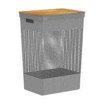 Cesto de Roupas Grid com Tampa de Bambu 49L Chumbo Ou Cesto de Roupas Grid com Tampa de Bambu 49L Chumbo Ou