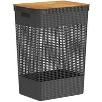 Cesto de Roupas Grid com Tampa de Bambu 49L Preto CG455PTF - Ou
