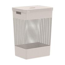 Cesto de Roupas Grid com Tampa Fechado 49 Litros Martiplast Ou - Bege