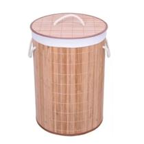 Cesto de Roupas Multiuso Bambu Natural Redondo com Alça e Tampa 60x35cm MEK Cesto de Roupas Multiuso Bambu Natural Redondo com Alça e Tampa 60x35cm MEK