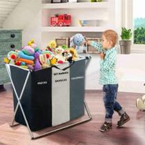 Cesto de Roupas Multiuso com 3 Compartimentos Grande Capacidade, Dobrável e Versátil para Armazenamento de Roupas, Brinquedos e Utensílios Doméstico