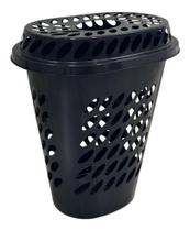 Cesto de Roupas Organizador Com Tampa Oval Elegance Preto 25649PM Arqplast