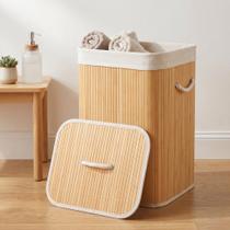 Cesto de Roupas Organizador Elegante com Tampa e Alça de Bambu 70 Litros Cesto de Roupas Organizador Elegante com Tampa e Alça de Bambu 70 Litros