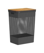 Cesto de Roupas OU Grid Com Tampa de Bambu 49 Litros Preto