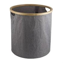 Cesto De Roupas Para Lavandeiria Em Linho E Bambu Cinza Mimo