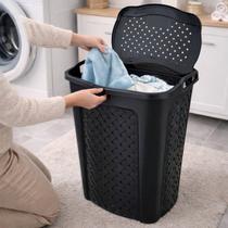 Cesto de Roupas Rattan Preto Com Tampa e Alças Preto 45 Litros 3UD