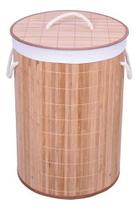 Cesto De Roupas Redondo Bambu Claro Tampa 47 Litros