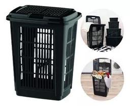 Cesto de Roupas Roupeiro Telado Vazado para Ventilar a Roupa Suja Lavanderia 30 Litros Preto Cesto de Roupas Roupeiro Telado Vazado para Ventilar a Roupa Suja Lavanderia 30 Litros Preto