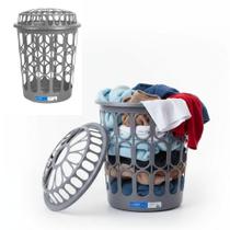 Cesto de Roupas Sujas 30L Organizador Telado Redondo com Tampa Multiuso para Lavanderia e Banheiro Cesto de Roupas Sujas 30L Organizador Telado Redondo com Tampa Multiuso para Lavanderia e Banheiro