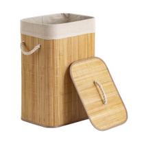 Cesto De Roupas Sujas Bambu Palha Tampa Banheiro Lavanderia