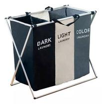 Cesto de Roupas Sujas com 3 Compartimentos Dobrável, Compacto e Resistente para Lavanderia