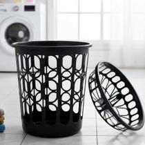 Cesto De Roupas Sujas Grande 30L Telado Com Tampa Preto