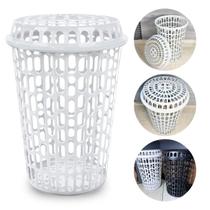 Cesto De Roupas Sujas Multiuso Telado Com Tampa 60l Branco