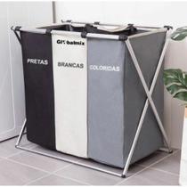 Cesto De Roupas Sujas Organizador Multiuso Retrátil 3 Divisórias Compartimentos Lavanderia