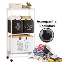 Cesto de Roupas Sujas Triplo Multiuso Com RODAS Lavanderia Banheiro Organização - X-Matte
