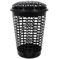 Cesto De Roupas Telado Redondo Com Tampa 56 Litros Preto