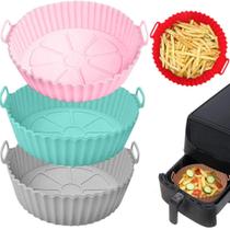 Cesto de Silicone com Alça Forma Redonda para Air Fryer Forno Microondas Fritadeira Elétrica