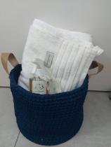 Cesto de Tricot Azul com Alça 30 x 22 cm