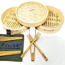 Cesto de Vapor de Bambu ECO/EGO 25 cm 2 Níveis + Talheres e Forros