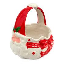Cesto Decor Papai Noel Cerâmica Vermelho/Branco 16,5x10x17,50cm