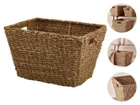 Cesto Decorativo Boho Chic Em Fibra Natural E Metal C/Alças Cesto Decorativo Boho Chic Em Fibra Natural E Metal C/Alças