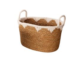 Cesto Decorativo Cachepot Em Fibra Natural E Algodão Palha Organizador Mantas Sala Decoração