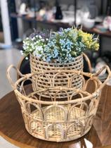 Cesto decorativo de rattan com alca nature 37cm x 30cm x 18,5cm