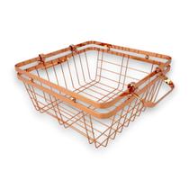 Cesto Decorativo Organizador Alça 25,5cm Rosê Gold Farmhouse