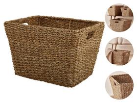Cesto Decorativo Organizador Em Fibra Natural E Metal Luxo