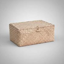 Cesto Decorativo Organizador Multiuso Em Fibra Natural Com Tampa Estilo Baú 37cm