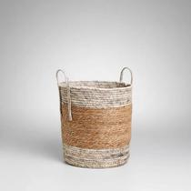 Cesto Decorativo Organizador Multiuso Em Fibra Natural Redondo Alto 30cm