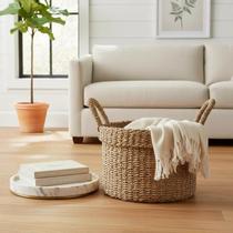 Cesto Decorativo Organizador Multiuso Em Fibra Natural Seagrass 42cm Com Alças Estilo Rústico