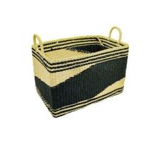 Cesto Decorativo Retangular Fibra Natural Preto Bege c Alças Cesto Decorativo Retangular Fibra Natural Preto Bege c Alças