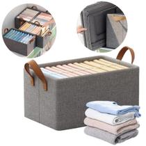Cesto Dobrável com Alça 25 Litros Cinza para Gaveta Armário Roupeiro Escritório Brinquedos Lavanderia Plástico - Organizador de Roupa e Acessórios